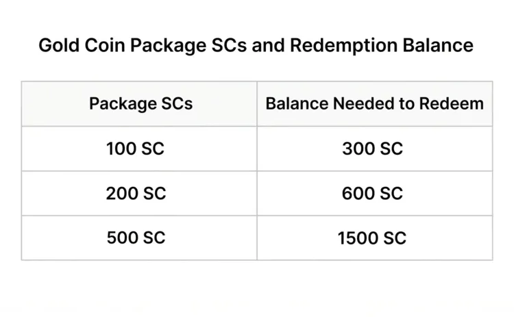 gold coins package and redemption balance