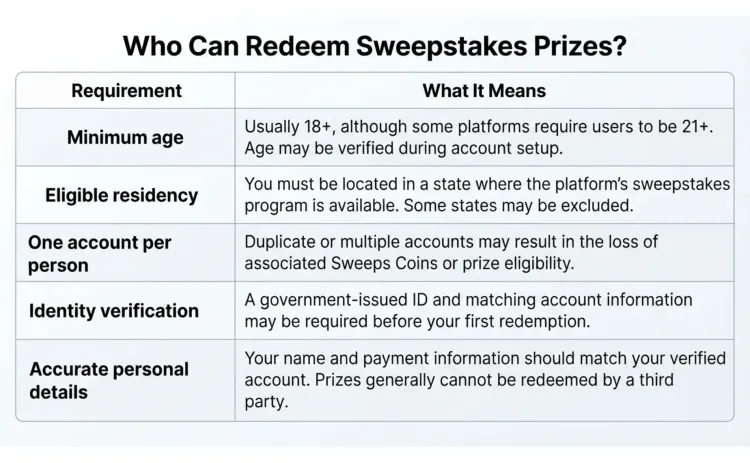 who can redeem sweepstakes prizes